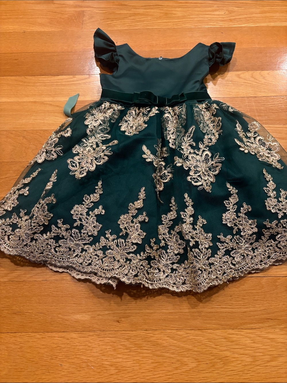 Rare Editions Green Party Dress with Gold Lace Accents